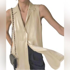 Commense Champagne Gold Leisure Satin Sleeveless Button-Up Blouse - Size XS